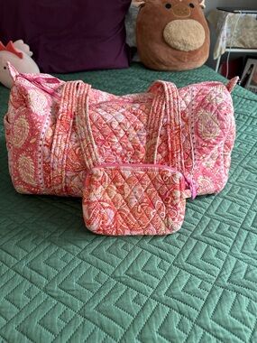 Vera Bradley Pink and Coral Quilted Paisley Weekender with Pouch